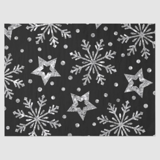 Silver Glitter Stars & Snowflakes Tissuepapier (Voorkant)