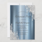 Silver Glitter-stations Blue Metallic Retirement Kaart (Voorkant)