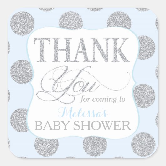 Silver Glitter Stippen Baby Blue Bedankt Label (Voorkant)