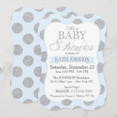 Silver Glitter Stippen Baby shower Invitation Card Kaart (Voorkant / Achterkant)