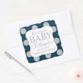 Silver Glitter Stippen Navy Blue Baby shower Label (Envelop)