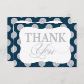 Silver Glitter Stippen Navy Blue Modern Dank u Bedankkaart (Voorkant / Achterkant)