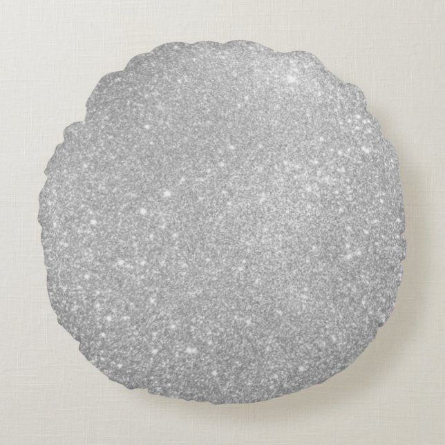 Silver Glitter Style Afbeelding Rond Kussen (Voorkant)