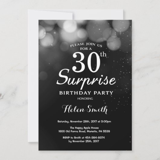 Silver Glitter Surprise 30e verjaardag uitnodiging (Voorkant)