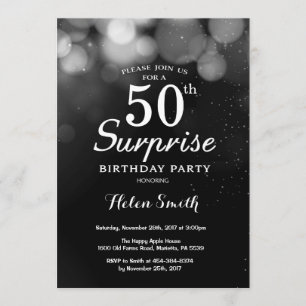 Silver Glitter Surprise 50th Birthday Invitation Kaart
