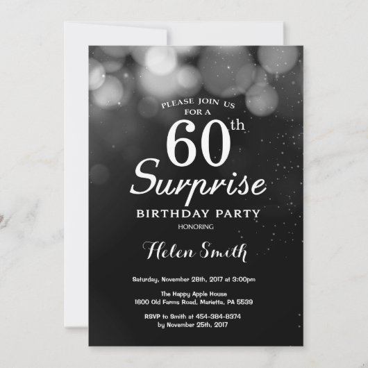 Silver Glitter Surprise 60th Birthday Invitation Kaart (Voorkant)