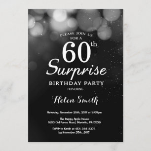 Silver Glitter Surprise 60th Birthday Invitation Kaart