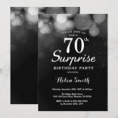 Silver Glitter Surprise 70e verjaardag uitnodiging (Voorkant / Achterkant)