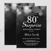 Silver Glitter Surprise 80th Birthday Invitation Kaart (Voorkant / Achterkant)