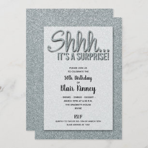 Silver Glitter SURPRISE Birthday Invitations