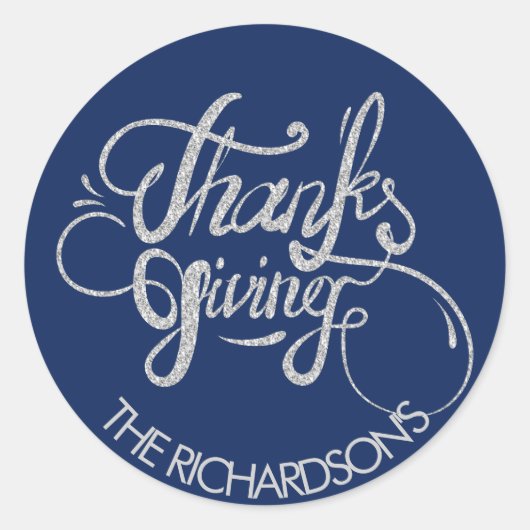 Silver Glitter Tekst- Thanksgiving Ronde Sticker (Voorkant)