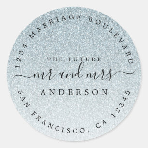 Silver Glitter Toekomst Mr Mrs. Retouradres Ronde Sticker