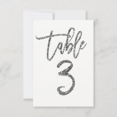 Silver Glitter Trendy Modern Script Table Number 3 Kaart (Voorkant)