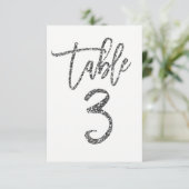 Silver Glitter Trendy Modern Script Table Number 3 Kaart (Staand voorkant)