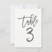 Silver Glitter Trendy Modern Script Table Number 3 Kaart (Achterkant)