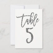 Silver Glitter Trendy Modern Script Table Number 5 Kaart (Voorkant)
