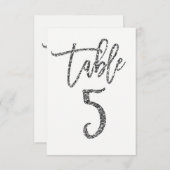Silver Glitter Trendy Modern Script Table Number 5 Kaart (Voorkant / Achterkant)