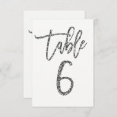 Silver Glitter Trendy Modern Script Table Number 6 Kaart (Voorkant / Achterkant)