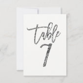 Silver Glitter Trendy Modern Script Table Number 7 Kaart (Achterkant)
