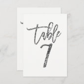 Silver Glitter Trendy Modern Script Table Number 7 Kaart (Voorkant / Achterkant)