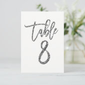 Silver Glitter Trendy Modern Script Table Number 8 Kaart (Staand voorkant)