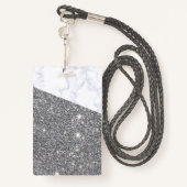 Silver Glitter trendy VIP lanyard badge douane (Achterkant met draagriem)