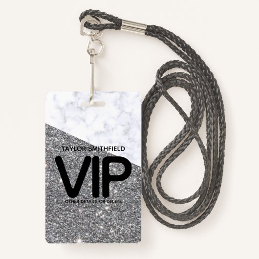 Silver Glitter trendy VIP lanyard badge douane (Voorkant met draagriem)
