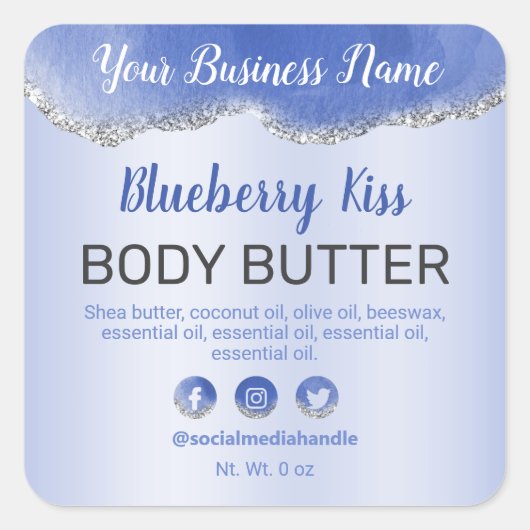 Silver Glitter Trim Blue Agaat productetiketten Vierkante Sticker (Voorkant)