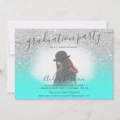 Silver glitter turkooise chic foto afstuderen kaart (Voorkant)