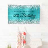Silver Glitter Turquoise Blauwe Folie 18e Verjaard Spandoek (Insitu)