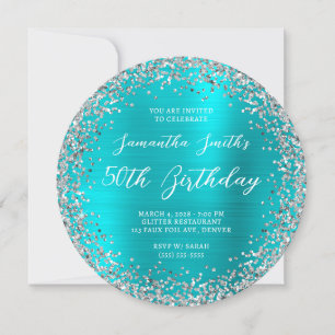 Silver Glitter Turquoise Blue Folie 50th Birthday Kaart