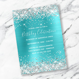 Silver Glitter Turquoise Blue Folie Birthday Kaart