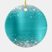 Silver Glitter Turquoise Blue-Folie Keramisch Ornament (Achterkant)