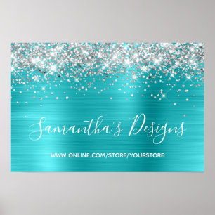 Silver Glitter Turquoise Blue Online Store Poster