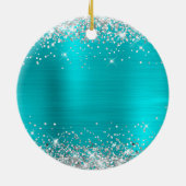 Silver Glitter Turquoise Foil 40th Birthday Keramisch Ornament (Achterkant)