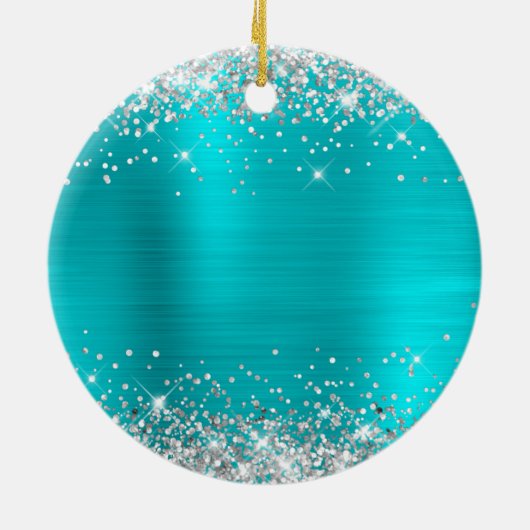 Silver Glitter Turquoise Foil 50th Birthday Keramisch Ornament (Achterkant)