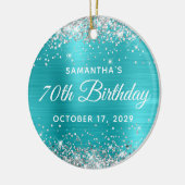 Silver Glitter Turquoise Foil 70th Birthday Keramisch Ornament (Links)