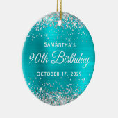 Silver Glitter Turquoise Foil 90th Birthday Keramisch Ornament (Rechts)
