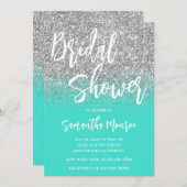 Silver Glitter Turquoise QR Code Vrijgezellenfeest Kaart (Voorkant / Achterkant)