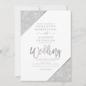 Silver glitter-typografie witte bruiloft kaart (Voorkant)
