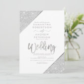 Silver glitter-typografie witte bruiloft kaart (Staand voorkant)