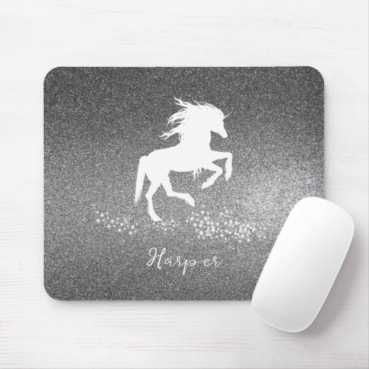 Silver Glitter Unicorn Muismat (Met muis)