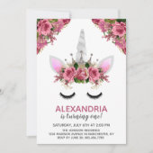 Silver Glitter Unicorn Princess Birthday Kaart (Voorkant)