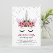 Silver Glitter Unicorn Princess Birthday Kaart (Staand voorkant)