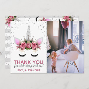 Silver Glitter Unicorn Princess Dank u Kaart