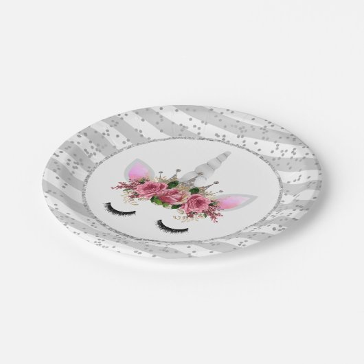 Silver Glitter Unicorn Princess Papieren Bordje (Gekanteld)