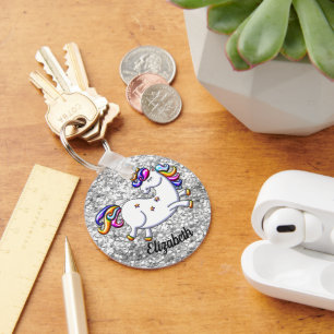 Silver Glitter Unicorn Sleutelhanger