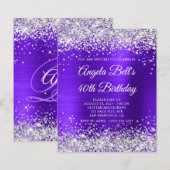 Silver Glitter Violet Indigo 40e verjaardag Uitnod (Voorkant / Achterkant)