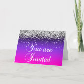 Silver Glitter Violet Roze Ombre je wordt uitgenod (Voorkant)