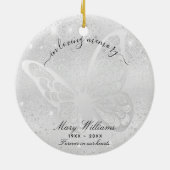 Silver glitter vlinder foto-herdenking keramisch ornament (Achterkant)